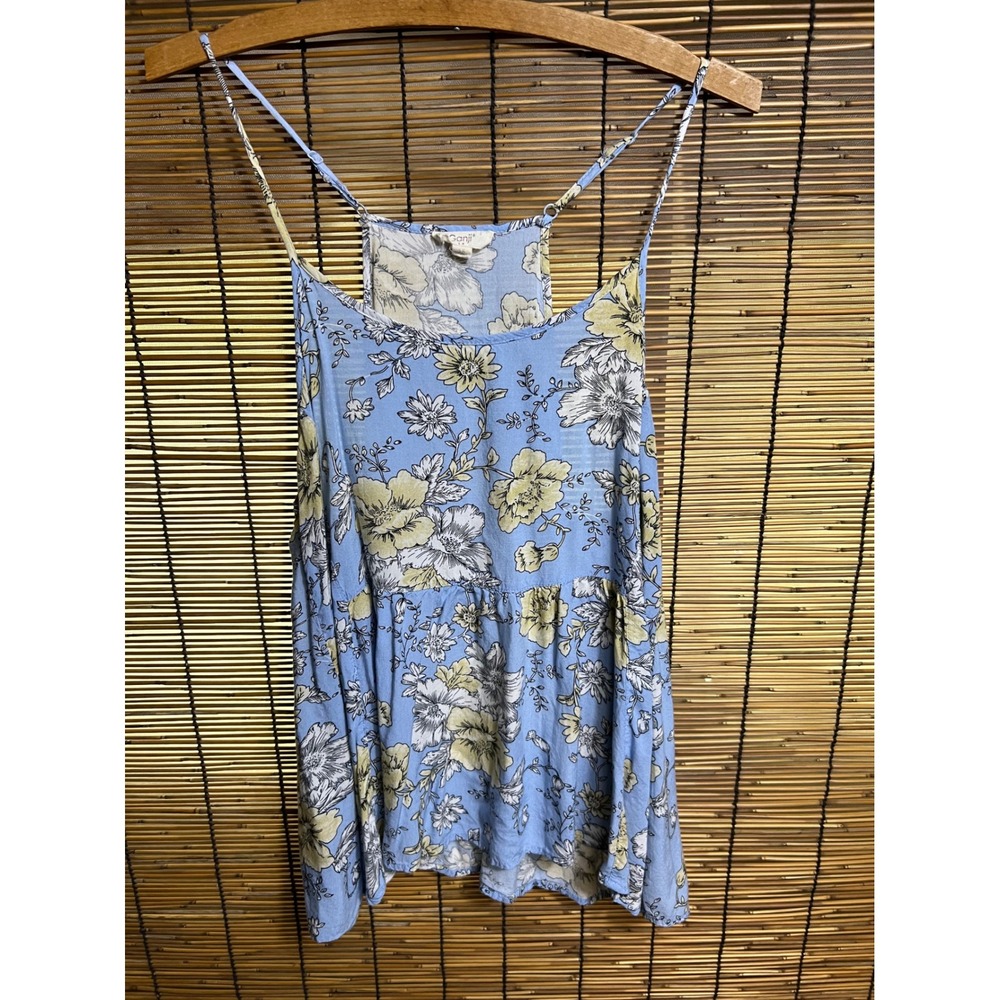 Ganji LA Womens Floral Babydoll Tank Top Blue Yellow Racerback Plus Size 1X
